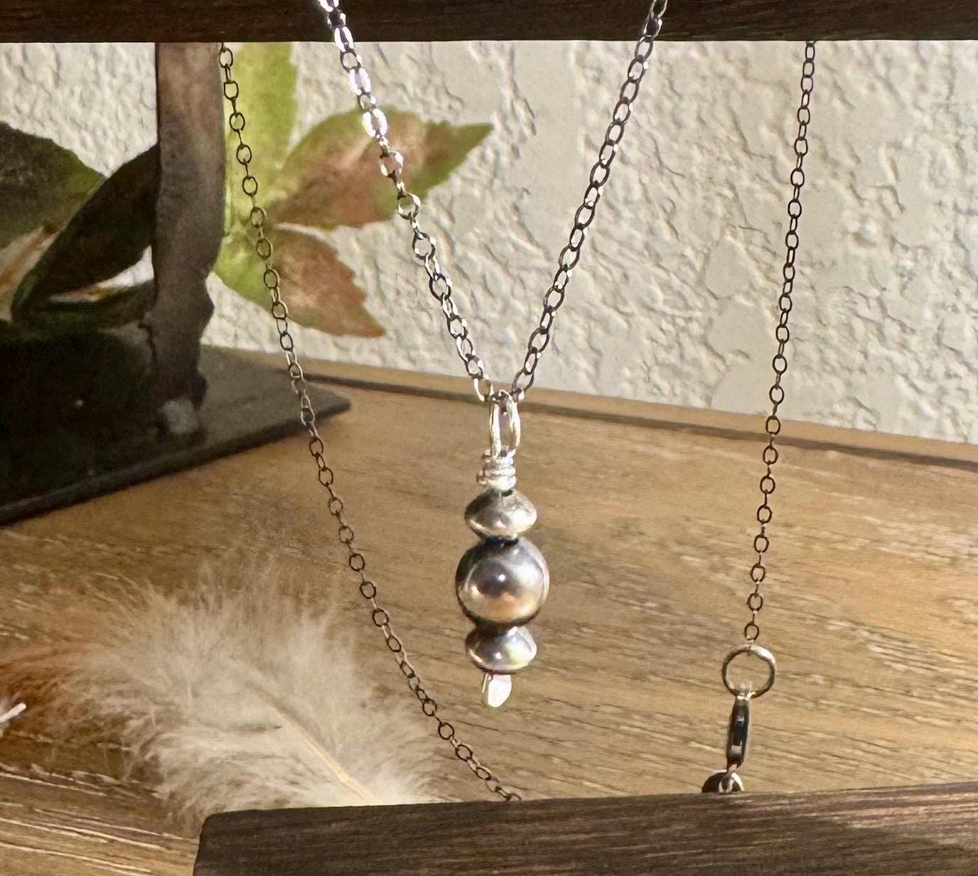 Navajo Pearls Pendant Necklace, Oxidized Sterling Silver Necklace, Cable Chain Pendant, Authentic Navajo Pearls, Navajo Pearl Necklace