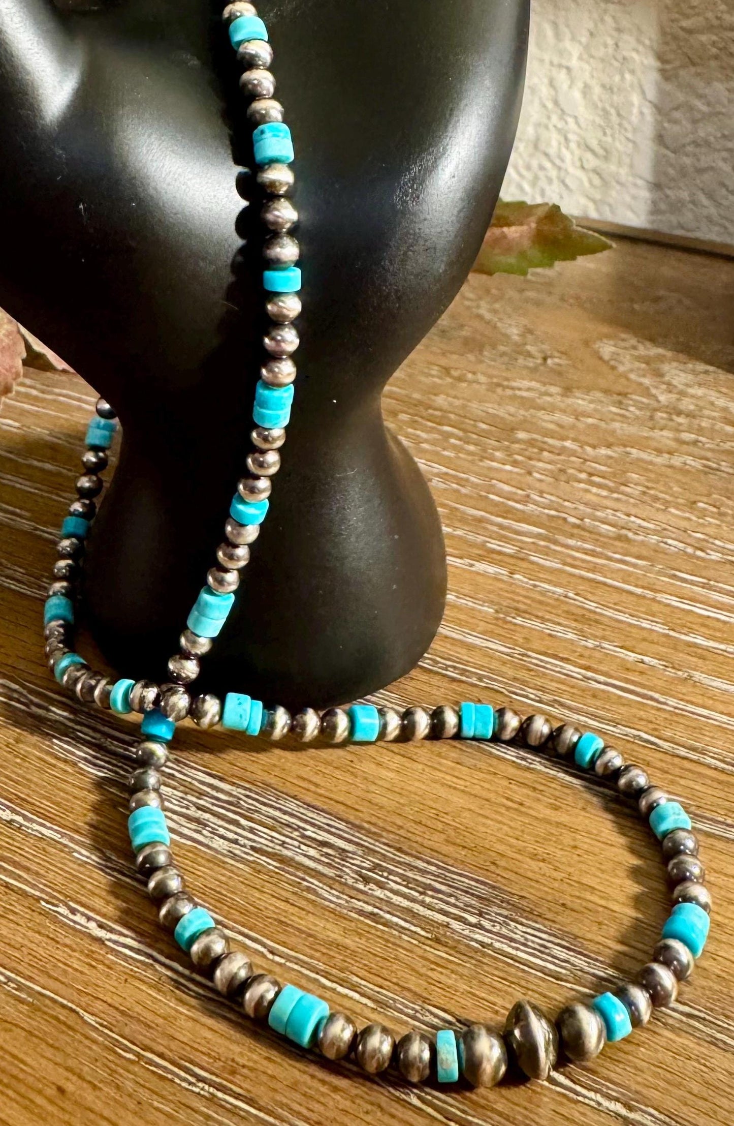 Navajo Pearl and Kingman Turquoise Necklace, Genuine Turquoise Beaded Necklace, Gemstone Necklace, Choker Necklace, Authentic Navajo Pearls