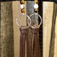 Leather earrings with sterling circle and petrified wood gemstone dangle / genuine leather earrings