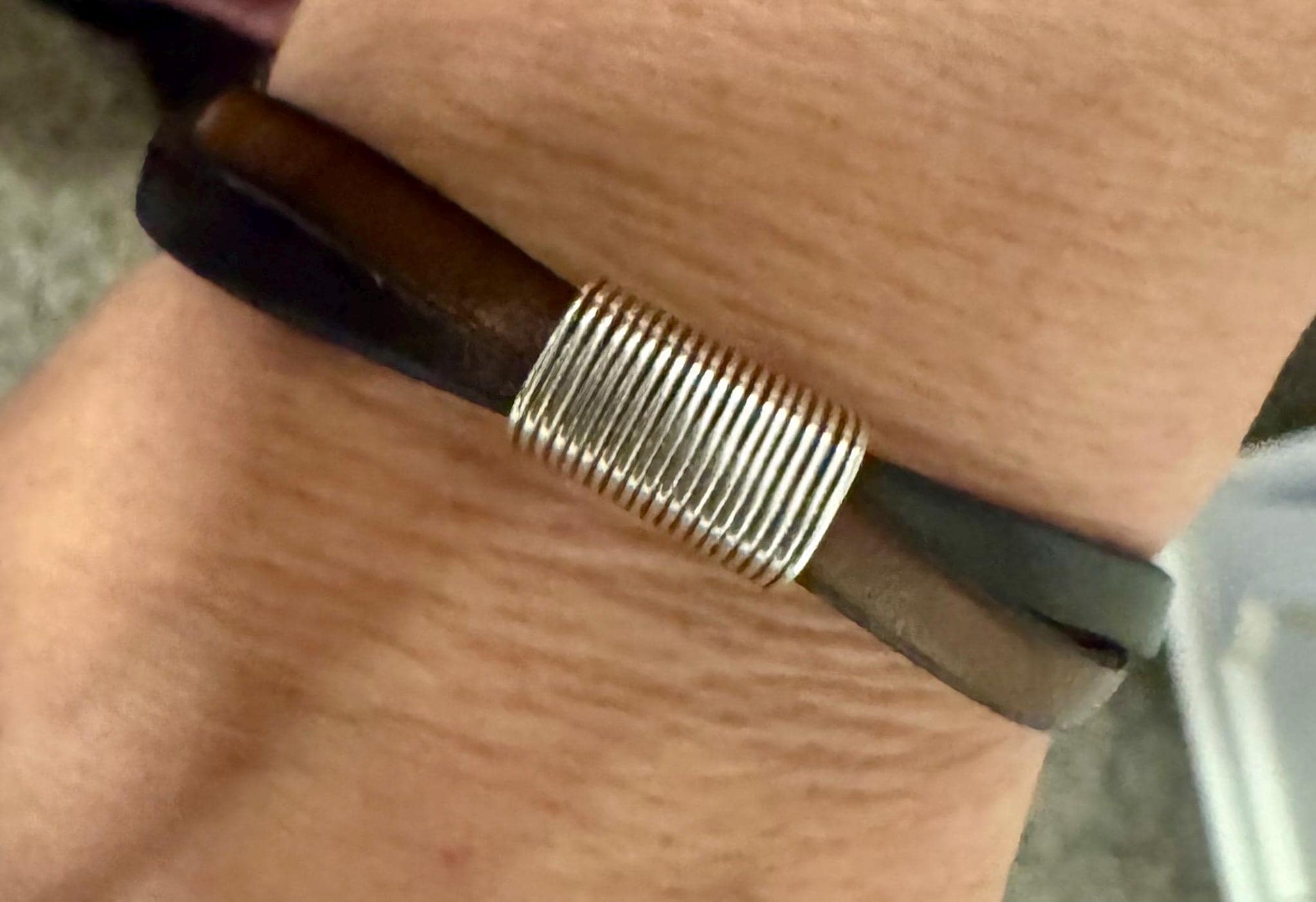 Leather bracelet with magnet closure, dark brown and black leather crossover / genuine leather bracelet