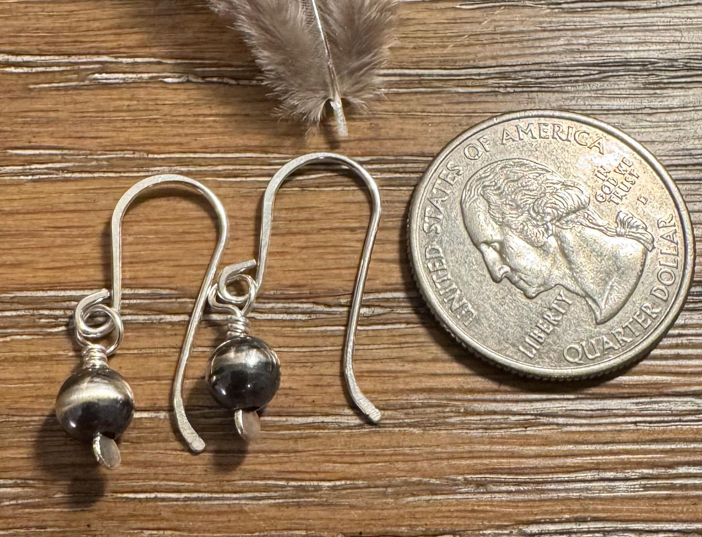 Dainty Navajo pearl drop / dangle sterling silver earrings