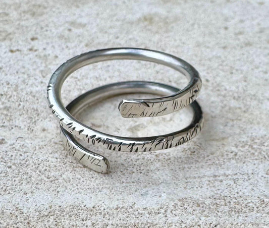Bypass textured double coil ring / thumb ring / index finger ring / bypass ring / coil ring