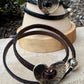 Leather wrap leather bracelet with heart pendant bracelet and magnet closure / embossed flower pattern or plain leather option