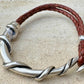 Braided leather wrap bracelet with silver half cuff / genuine leather cuff wrap bracelet