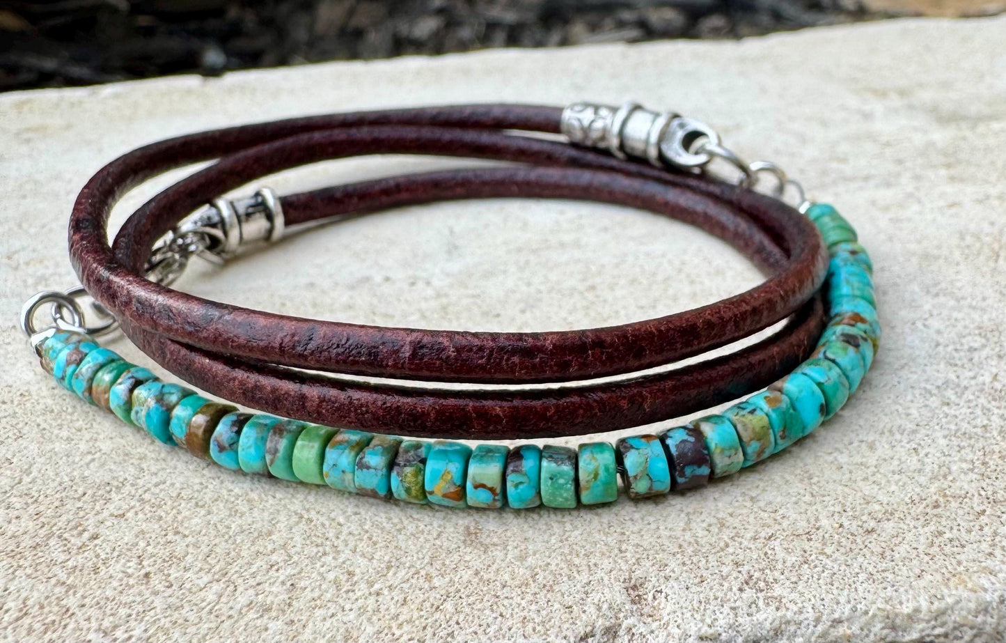 Turquoise leather wrap bracelet, genuine leather bracelet