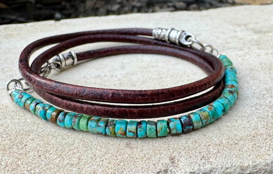 Turquoise leather wrap bracelet, genuine leather bracelet