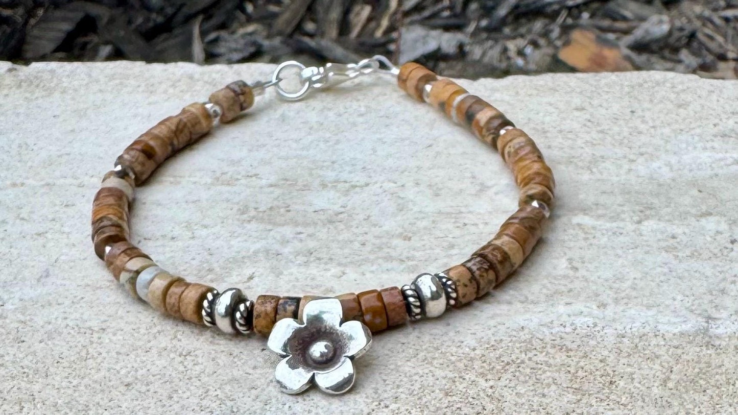Jasper bracelet / sterling silver beaded gemstone bracelet