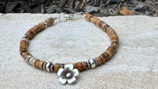 Jasper bracelet / sterling silver beaded gemstone bracelet