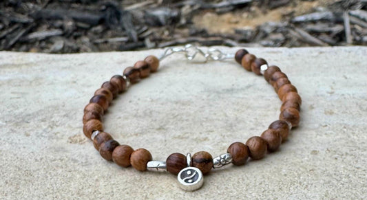 Sandalwood tiger skin bracelet / sterling silver beaded gemstone bracelet