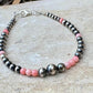 Navajo pearl with angel skin pink coral gemstone bracelet / sterling silver beaded gemstone bracelet