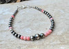 Navajo pearl with angel skin pink coral gemstone bracelet / sterling silver beaded gemstone bracelet