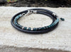 Leather wrap bracelet with Tourmaline Paraiba Blue gemstones / beads