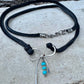 Dainty little silver handmade bow on genuine deerskin single leather lace with turquoise dangle