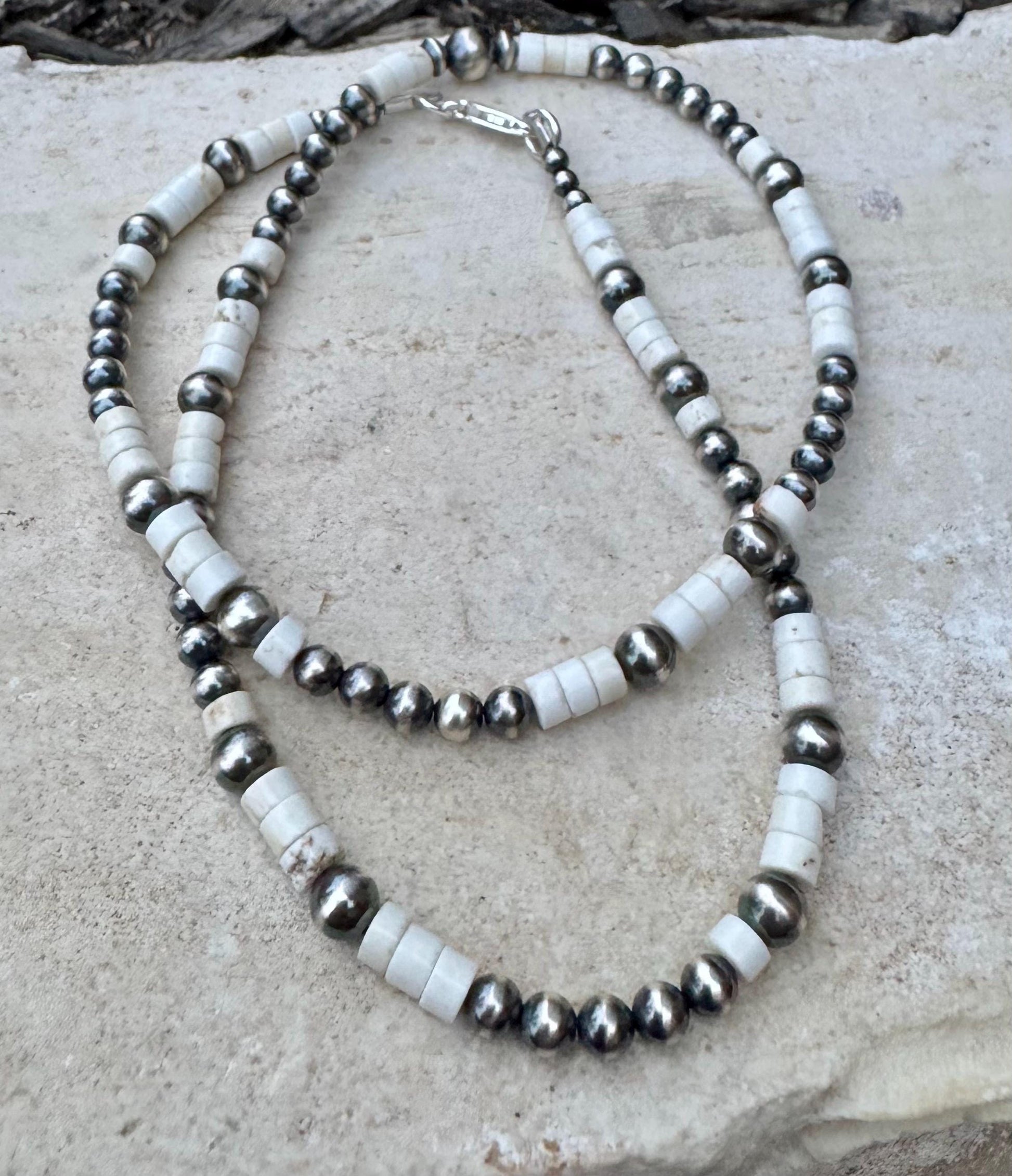 Navajo Pearl and White Turquoise Necklace, Sterling Silver Gemstone Beaded Necklace, Turquoise Choker, Authentic Navajo Pearl Necklace