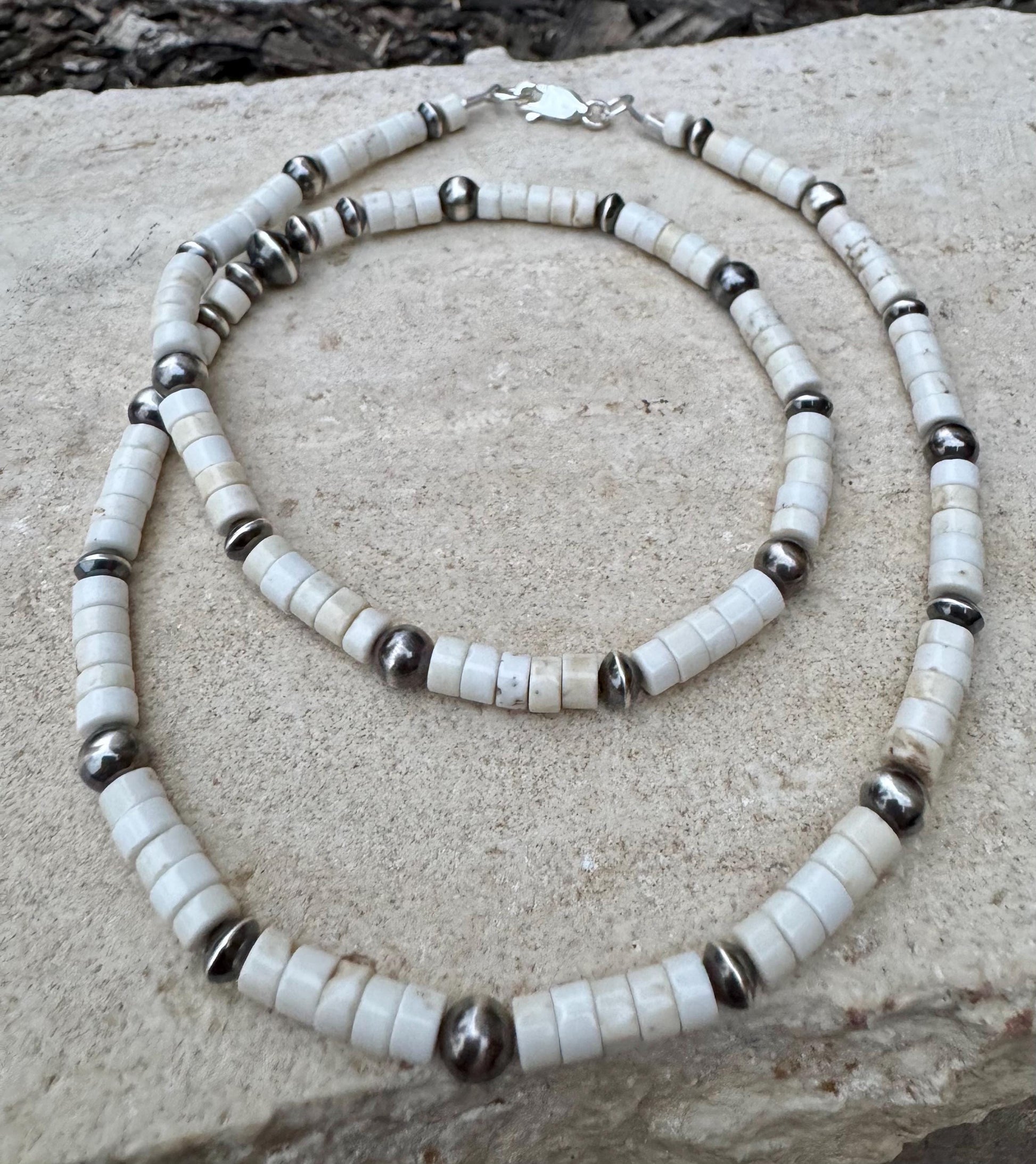Navajo Pearl and White Turquoise Necklace, Sterling Silver Gemstone Necklace, Southwestern Jewelry, Beaded Necklace, Elegant Gift