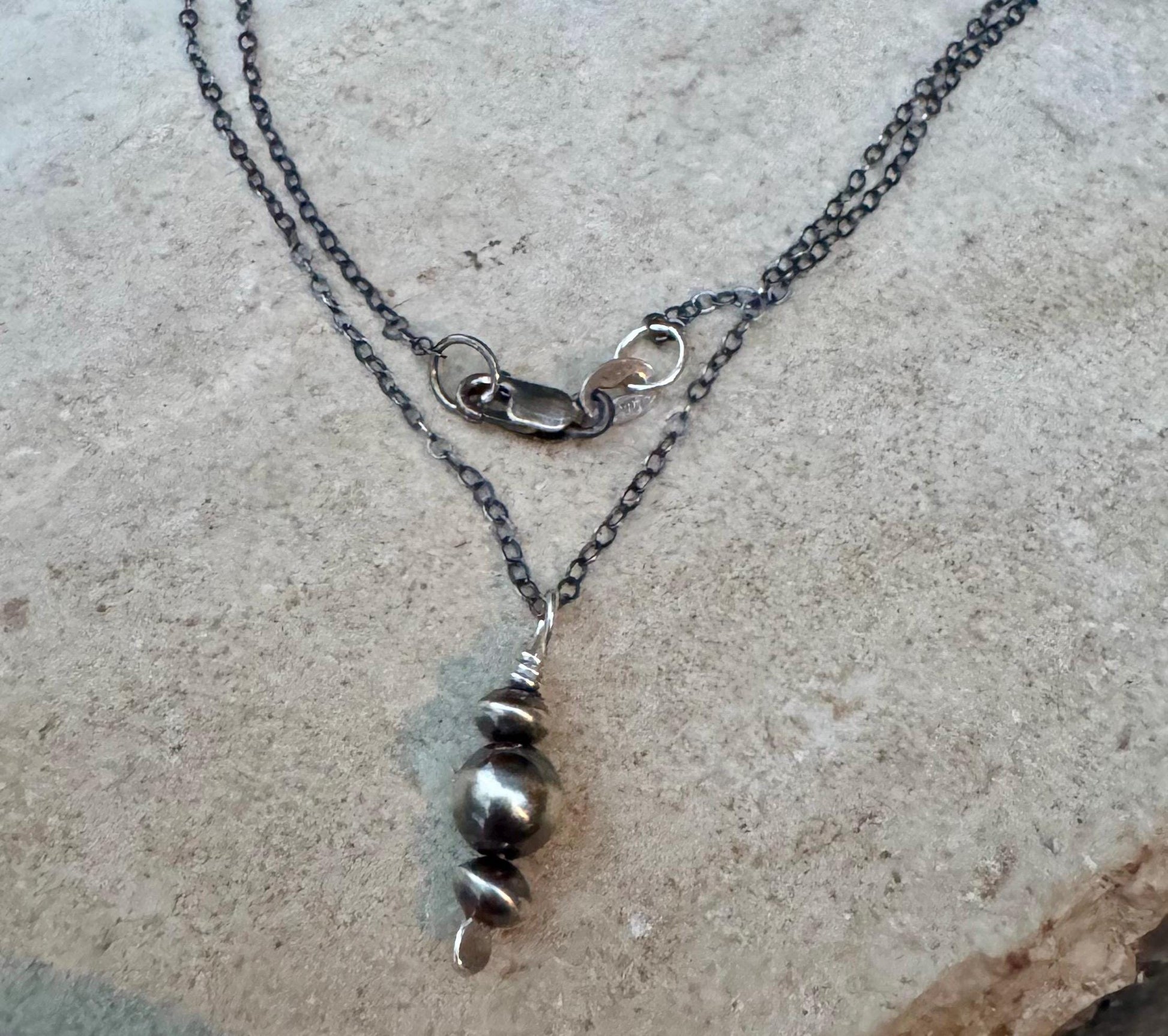 Navajo Pearls Pendant Necklace, Oxidized Sterling Silver Necklace, Cable Chain Pendant, Authentic Navajo Pearls, Navajo Pearl Necklace