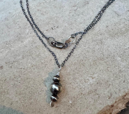 Navajo Pearls Pendant Necklace, Oxidized Sterling Silver Necklace, Cable Chain Pendant, Authentic Navajo Pearls, Navajo Pearl Necklace