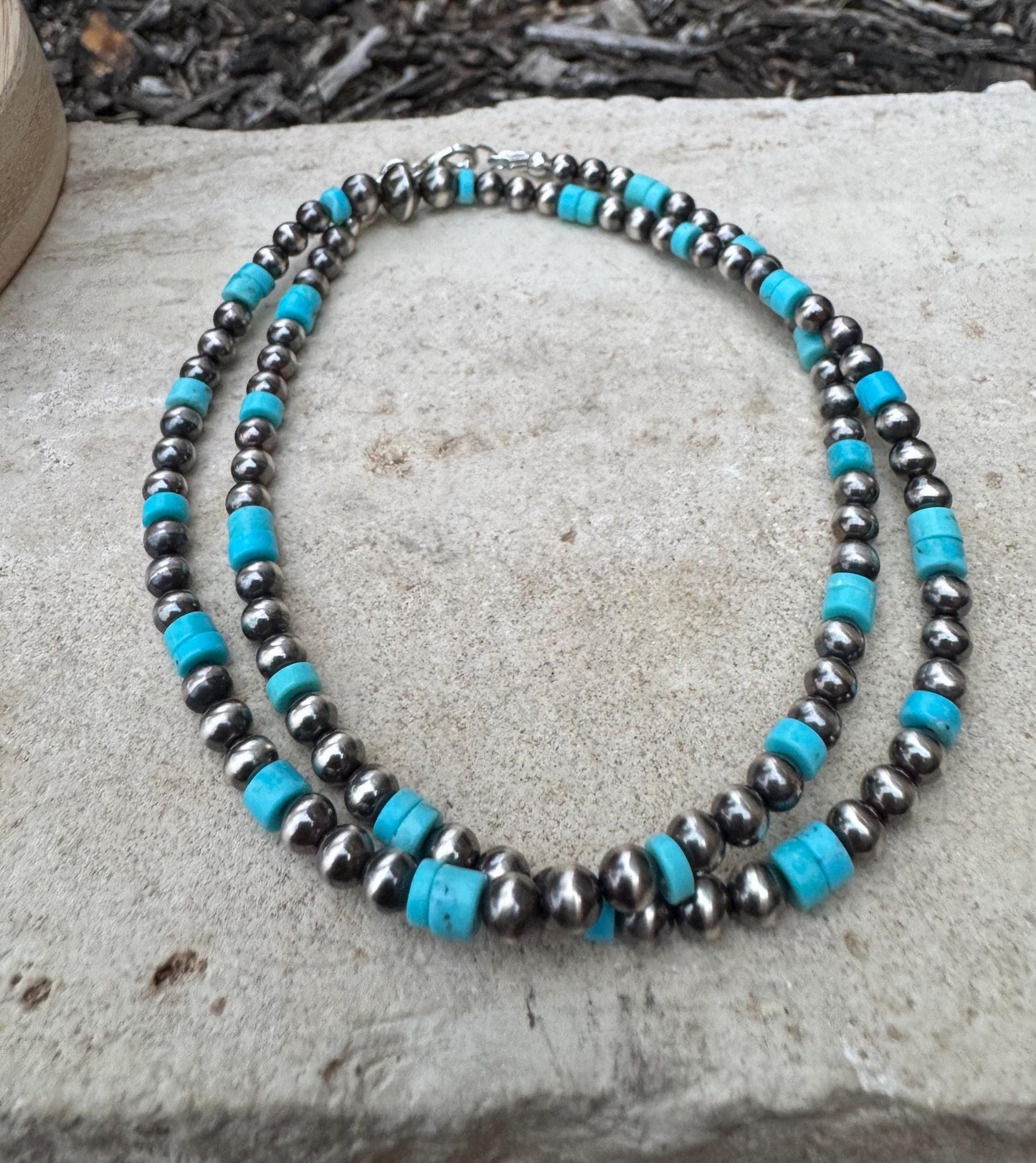 Navajo Pearl and Kingman Turquoise Necklace, Genuine Turquoise Beaded Necklace, Gemstone Necklace, Choker Necklace, Authentic Navajo Pearls
