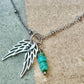 Delicate angel wings pendant / charm and turquoise dangle / accent necklace