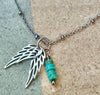 Delicate angel wings pendant / charm and turquoise dangle / accent necklace