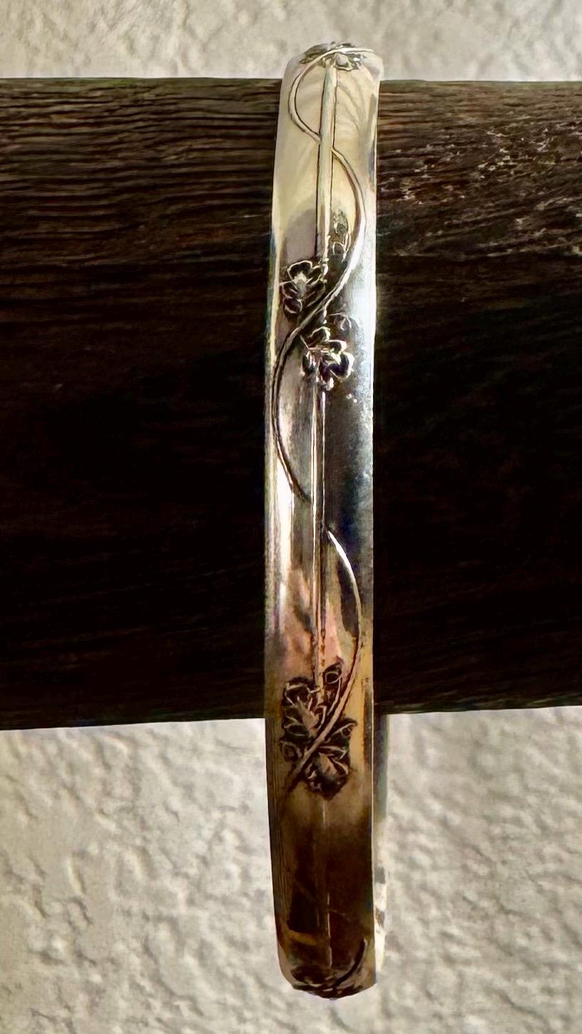 Flower and vine sterling silver cuff bracelet