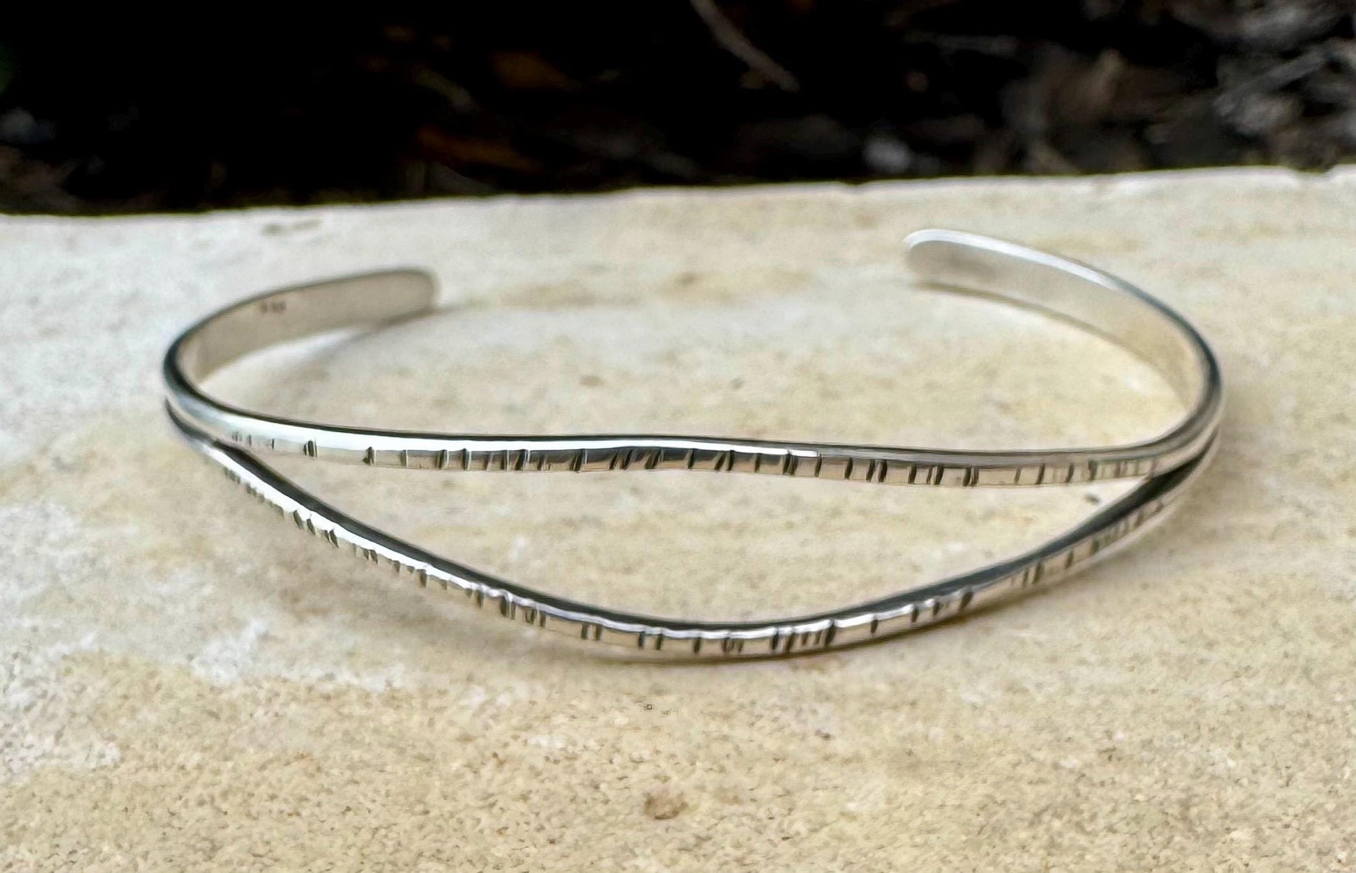 Split center sterling silver hammered cuff bracelet