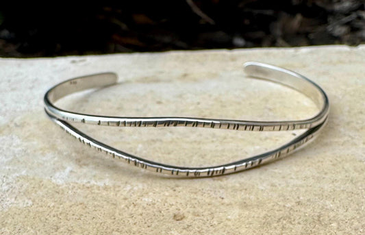 Split center sterling silver hammered cuff bracelet