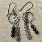 Australian Black opal dangle earrings with circle and chevron chain