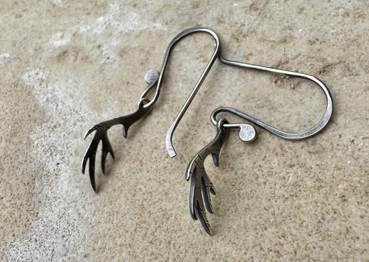 Deer antler oxidized sterling silver earrings