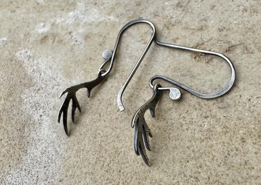 Deer antler oxidized sterling silver earrings