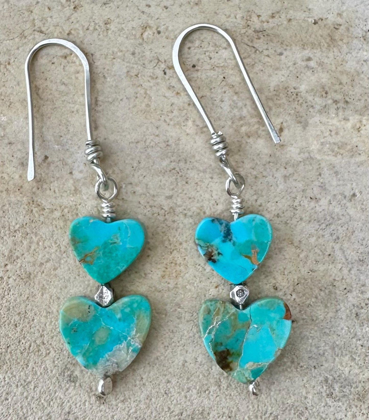 Kingman turquoise double heart shaped gemstone earrings / natural gemstone earring / turquoise earrings