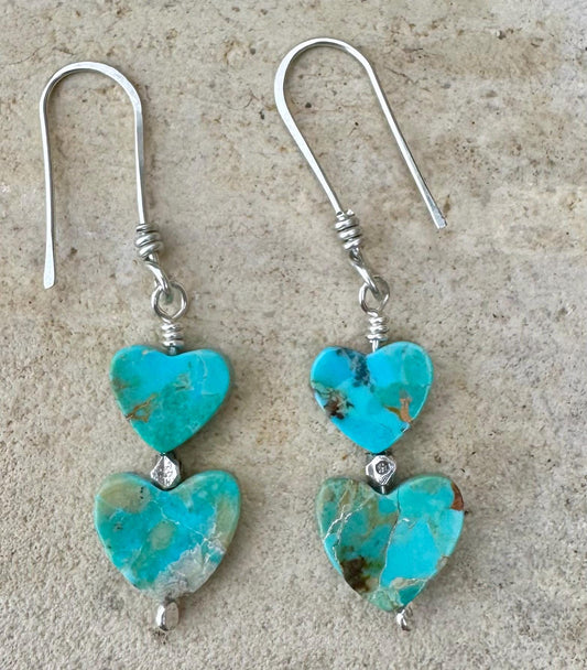 Kingman turquoise double heart shaped gemstone earrings / natural gemstone earring / turquoise earrings