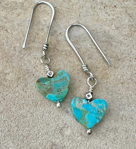 Kingman turquoise heart shaped gemstone earrings / natural gemstone earrings / turquoise earrings