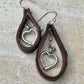 Leather earrings with heart chain and pendant / genuine leather earrings
