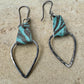 Turquoise leather earrings teardrop hammered style / genuine leather earrings