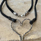 Twisted wire sterling silver heart on deerskin leather lace necklace