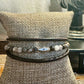 Leather wrap bracelet with petrified opal wood half cuff gemstones / beads