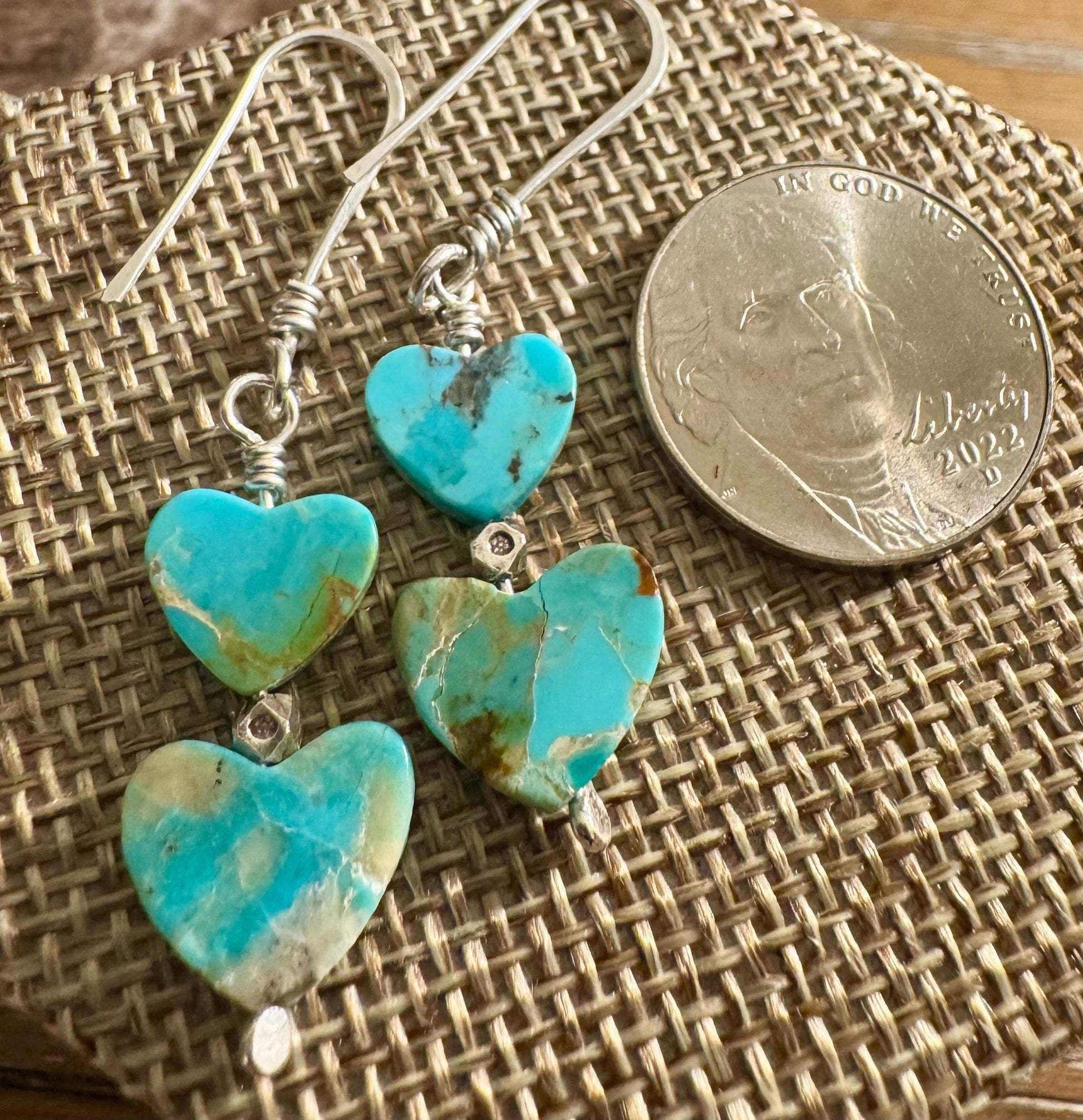 Kingman turquoise double heart shaped gemstone earrings / natural gemstone earring / turquoise earrings