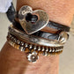 Leather wrap leather bracelet with heart pendant bracelet and magnet closure / embossed flower pattern or plain leather option