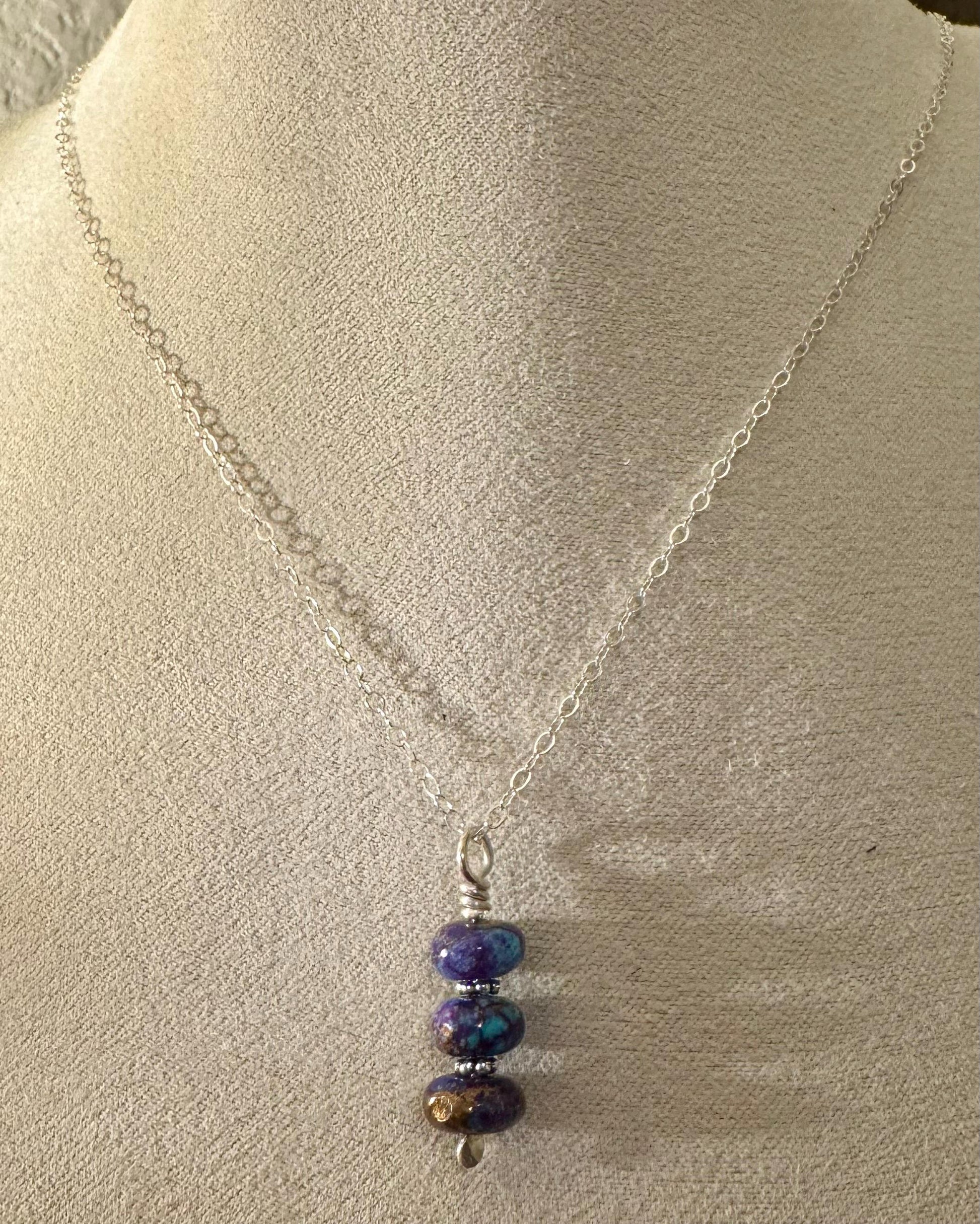 Mohave Purple Turquoise Pendant Necklace, Sterling Silver Necklace, Gemstone Pendant, Beaded Necklace, Gift for Her, Unique Gift