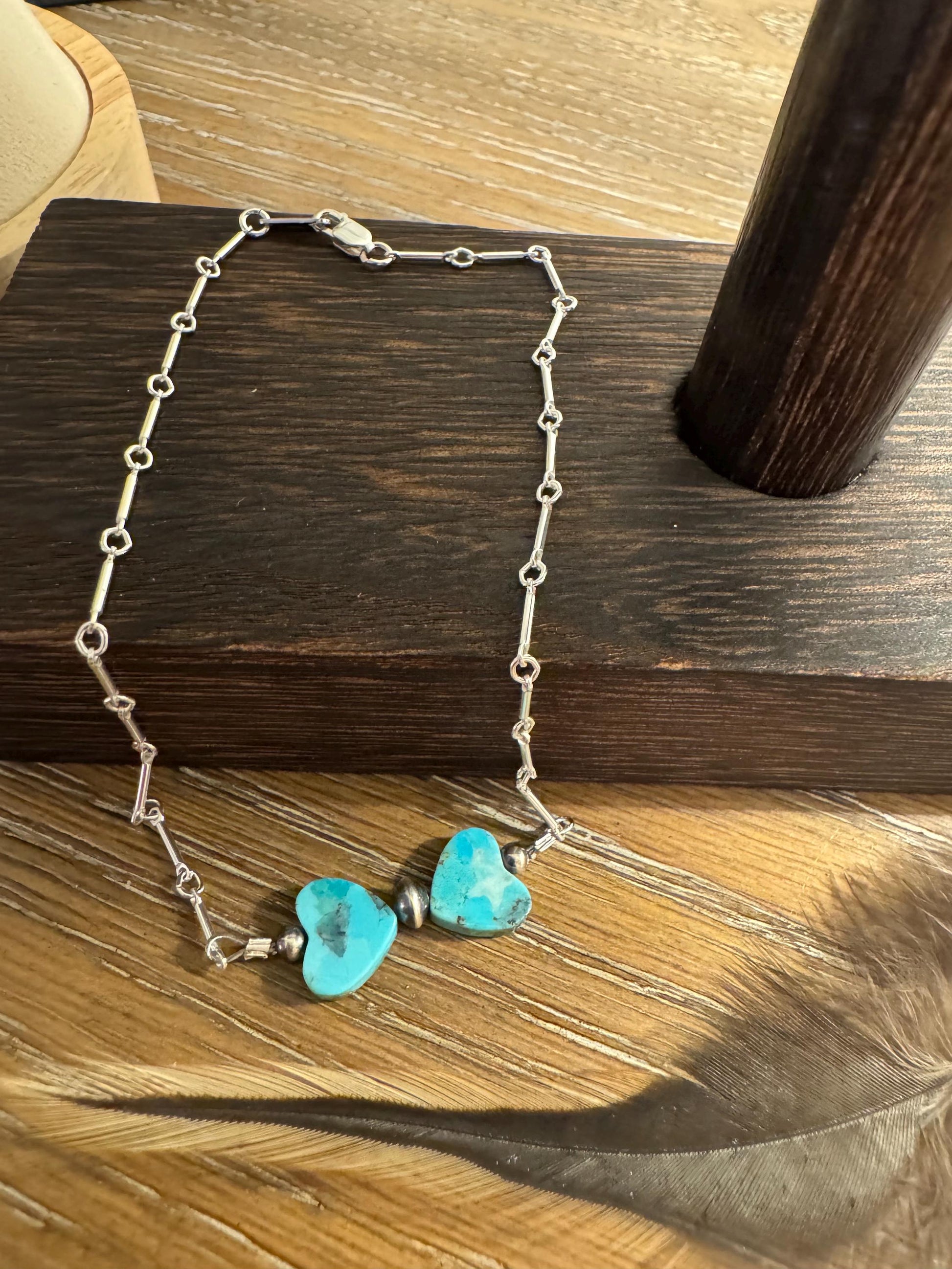 Turquoise heart and Navajo pearl ankle bracelet / ankle bracelet