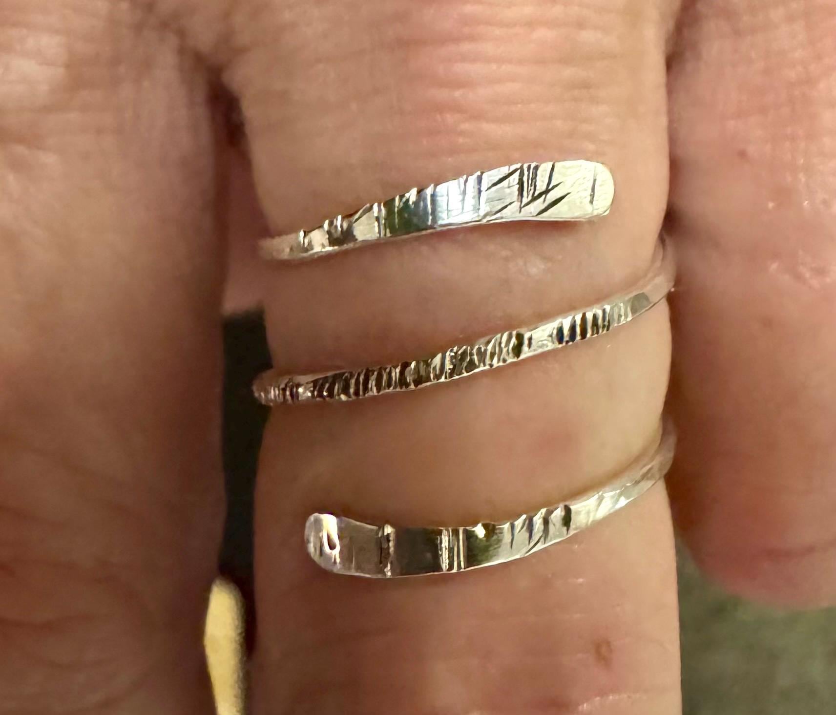 Bypass textured double coil ring / thumb ring / index finger ring / bypass ring / coil ring