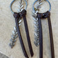 Leather earrings with chevron chain and sterling silver circle