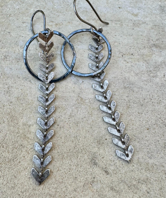 Chevron chain earrings with sterling silver circle accent