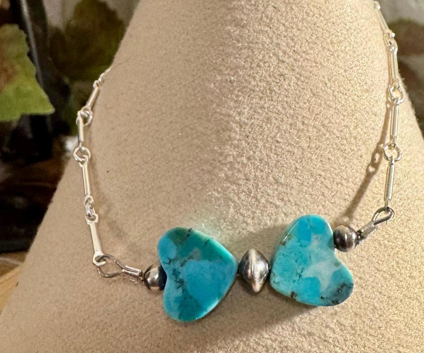 Turquoise heart and Navajo pearl ankle bracelet / ankle bracelet