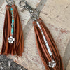 Turquoise and leather purse tassel / keychain handbag tassel