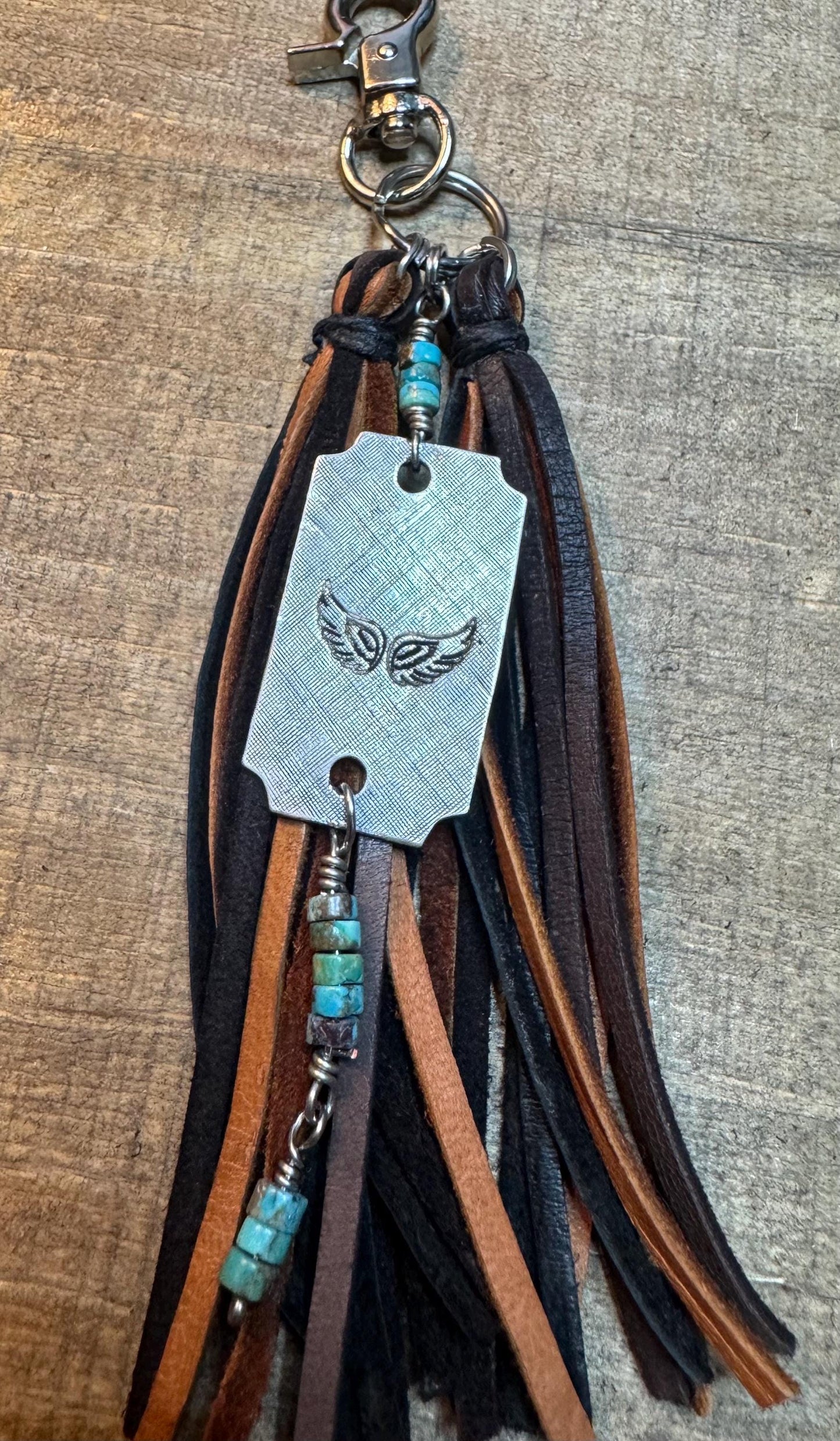 Turquoise and leather purse tassel / keychain handbag tassel / white turquoise or blue turquoise
