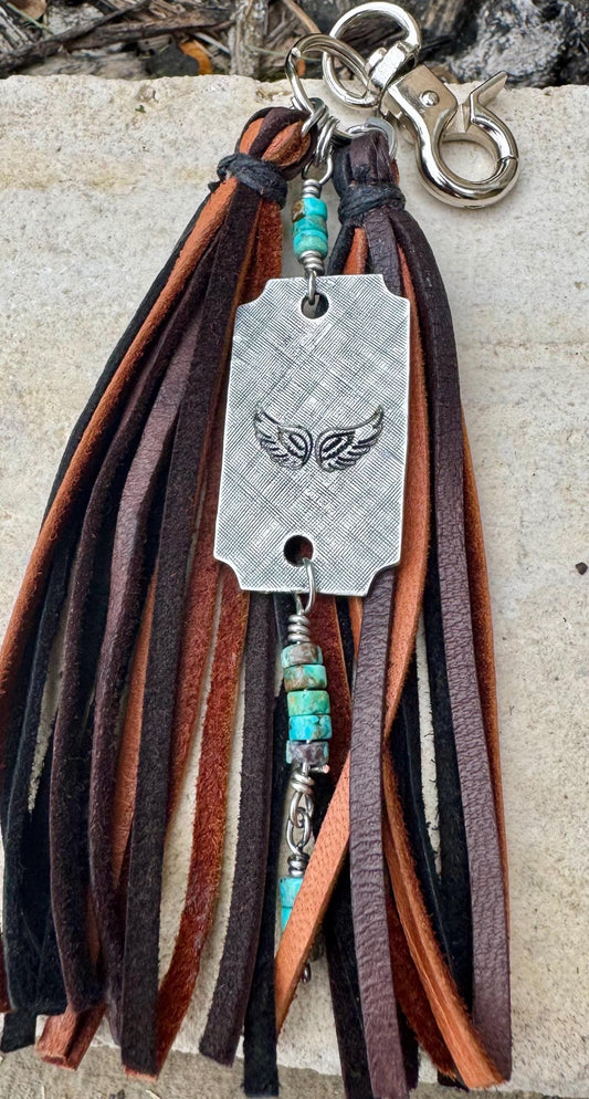 Turquoise and leather purse tassel / keychain handbag tassel / white turquoise or blue turquoise