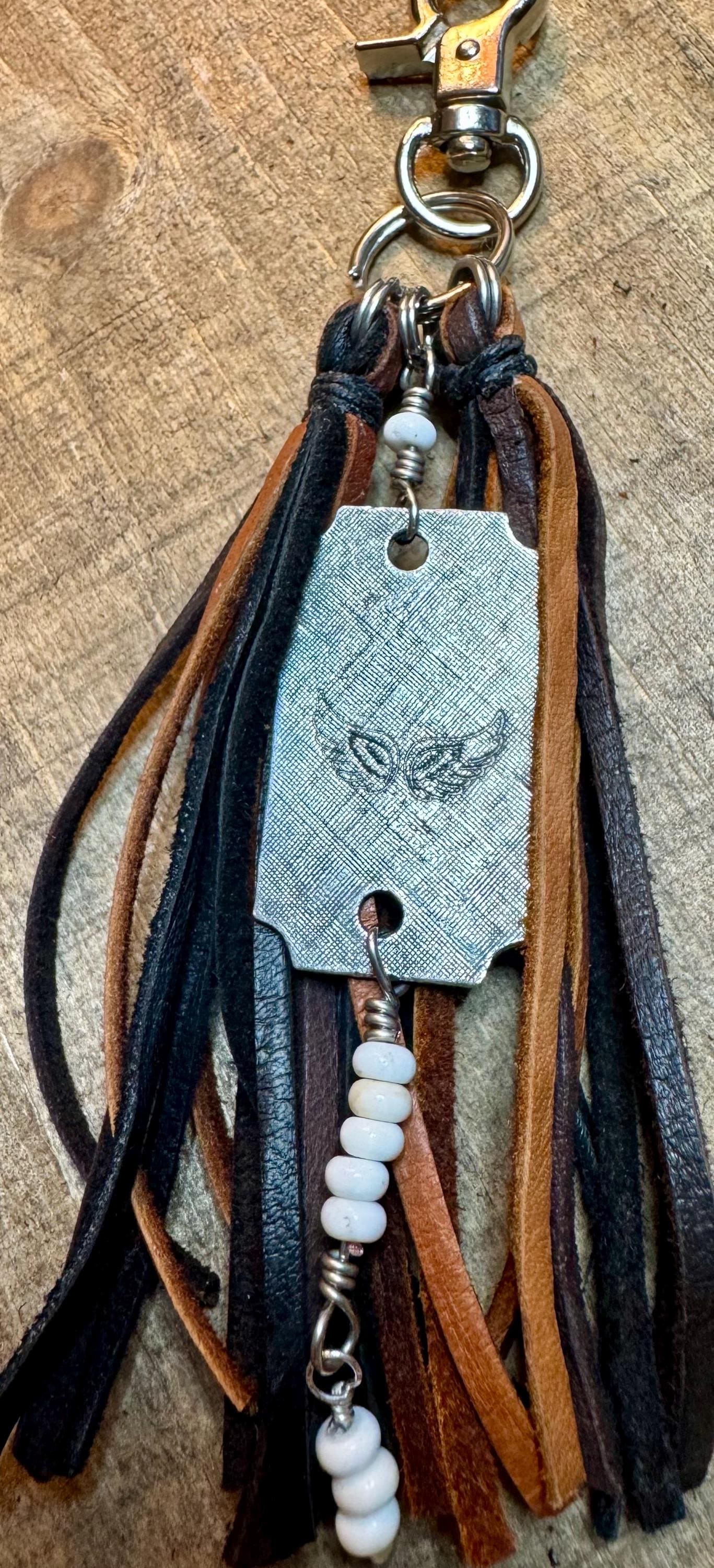 Turquoise and leather purse tassel / keychain handbag tassel / white turquoise or blue turquoise