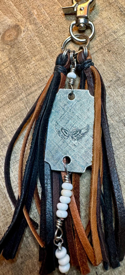 Turquoise and leather purse tassel / keychain handbag tassel / white turquoise or blue turquoise